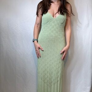 Ramy Brook Pistachio Knit V-Neck Maxi Dress